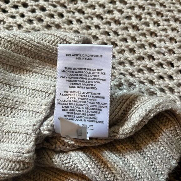 Express Knitted Sweater Top Women's XS Tan Long Sleeve Crochet Preppy Pullover - Picture 5 of 6